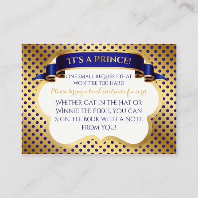 Prince Royal Blue Gold Crown Book Request Enclosure Card (Front)