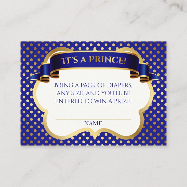 Prince Royal Blue Gold Crown Diaper Raffle Enclosure Card (Front)