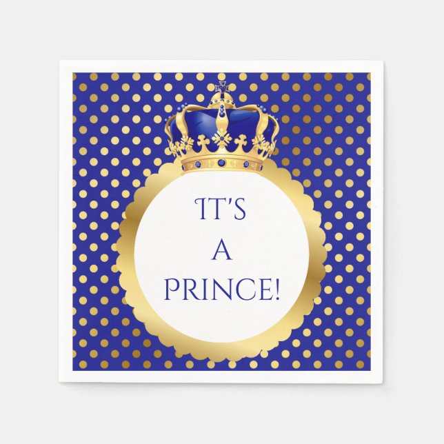 Prince Royal Blue & Gold Crown Napkin (Front)