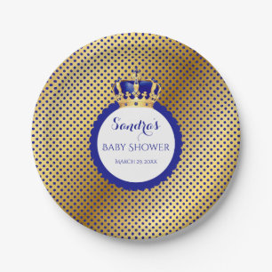 Prince Royal Blue Gold Crown Paper Plate