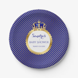 Prince Royal Blue Gold Crown Paper Plate