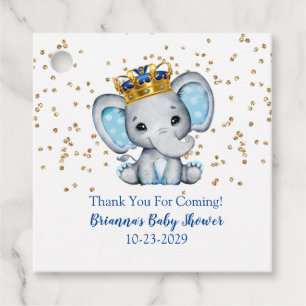 Prince Royal Blue Gold Elephant Boy Baby Shower Fa Favour Tags