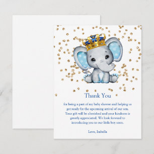 Prince Royal Blue Gold Elephant Boy Baby Shower Invitation