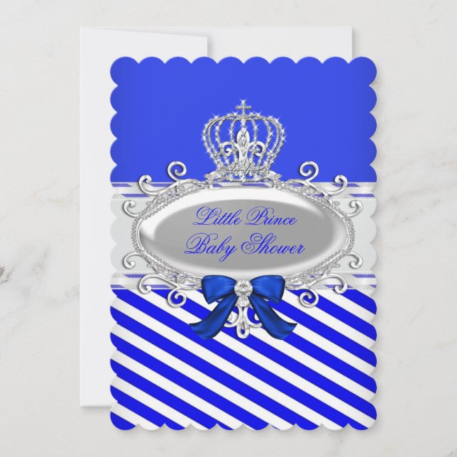 Prince Royal Boy Baby Shower Blue White Stripe Invitation (Front)