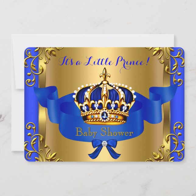 Prince Royal Couples Baby Shower Boy Blue Gold Invitation (Front)