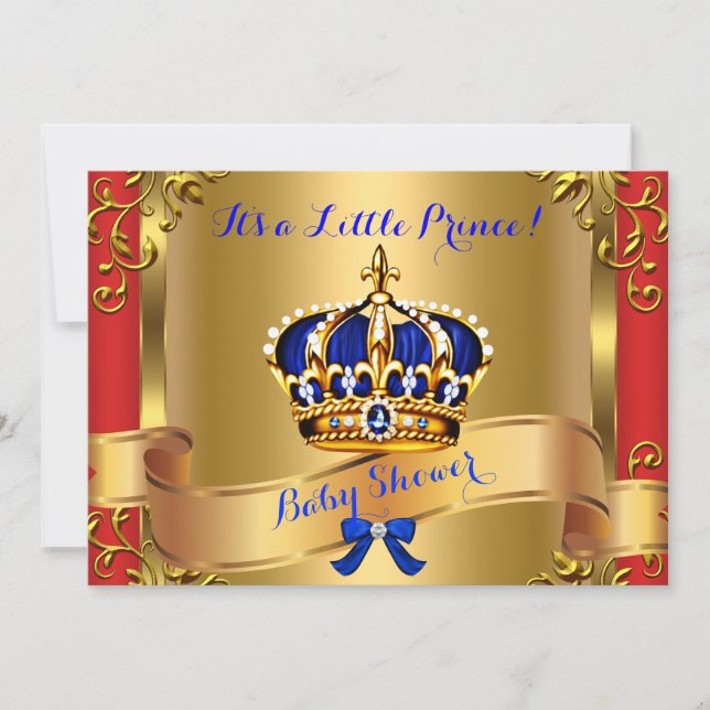 Prince Royal Couples Baby Shower Boy Red Blue Gold Invitation (Front)