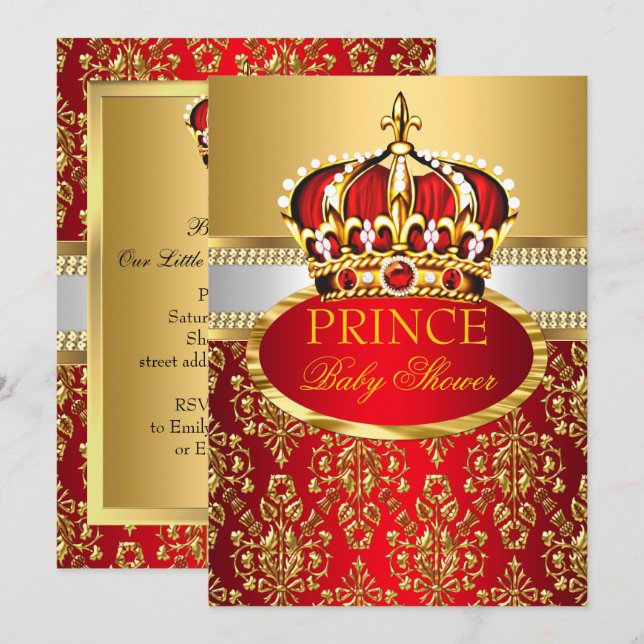 Prince Royal Red Crown Baby Shower Invitation (Front/Back)