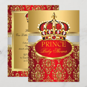 Prince Royal Red Crown Baby Shower Invitation