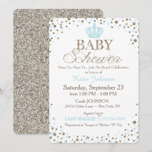 Prince Silver Glitter Sprinkle Baby Shower Invitation