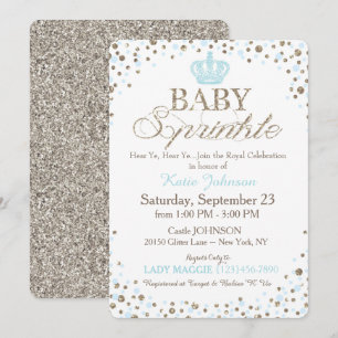 Prince Silver Glitter Sprinkle Baby Shower Invitation