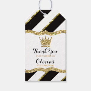 Prince Thank You Tag, Black, Faux Glitter, Crown Gift Tags