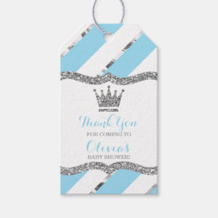 Prince Thank You Tag, Blue, Faux Glitter, Crown Gift Tags
