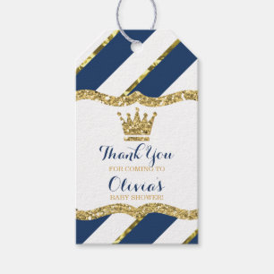 Prince Thank You Tag, Blue, Faux Glitter, Crown Gift Tags