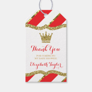 Prince Thank You Tag, Red, Faux Glitter, Crown Gift Tags