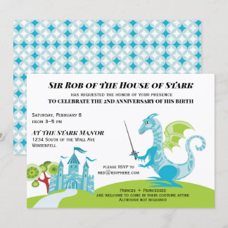 Prince turquoise and green Boy Birthday invitation