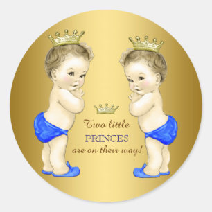 Prince Twin Boy Baby Shower Classic Round Sticker