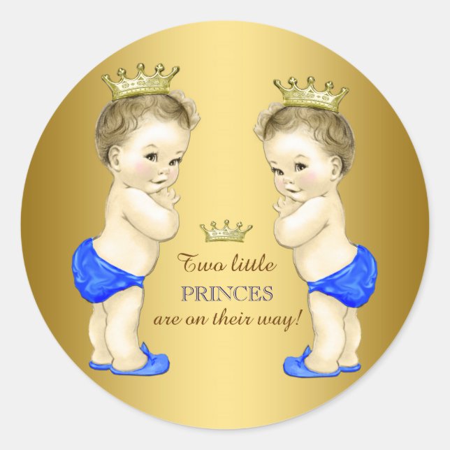 Prince Twin Boy Baby Shower Classic Round Sticker (Front)