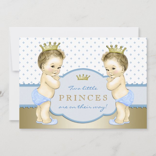 Prince Twin Boy Baby Shower Invitation (Front)