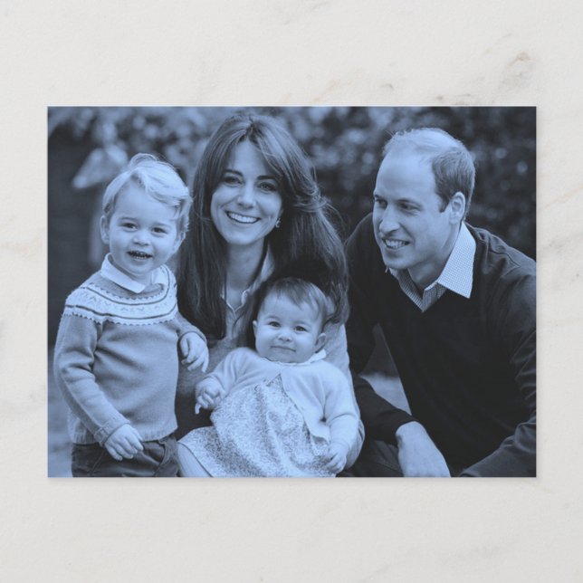 Prince William family Dec 2015 blue monochrome Postcard (Front)