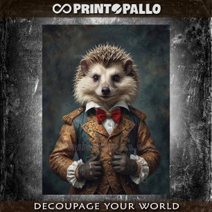 Princely renaissance dressed hodgehog with bow tie tissue paper