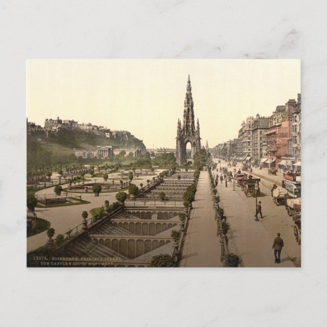 Princes Street, the Castle, and Scott Monument Postcard (Front)