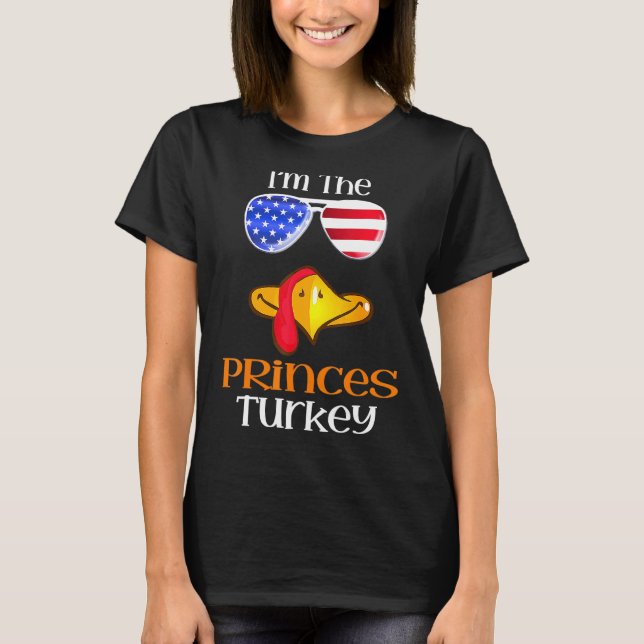 Princes Turkey Face Thanksgiving American Flag Sun T-Shirt (Front)