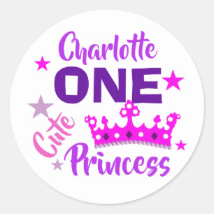 Princess 1st Birthday Girls Cute Personalised Classic Round Sticker