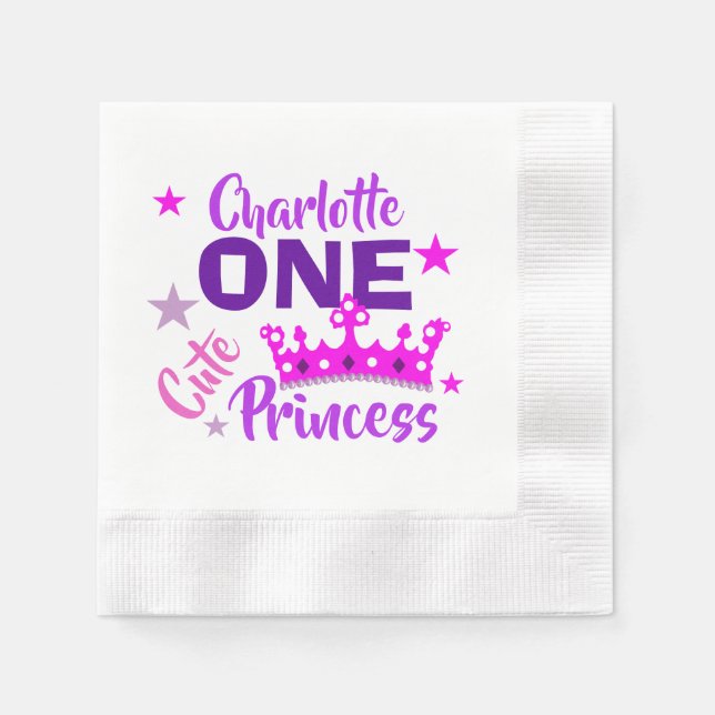 Princess 1st Birthday Girls Cute Personalised Napkin (Front)