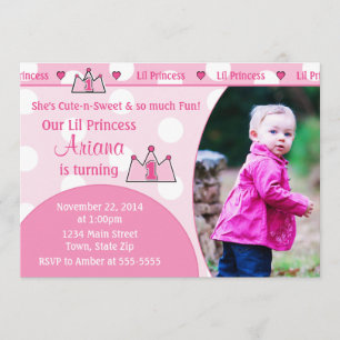 Princess 1st Birthday Invitation 5x7 Photo Card