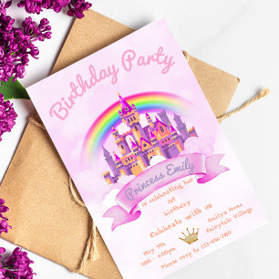 Princess 1st Birthday Invitation Editable Pink
