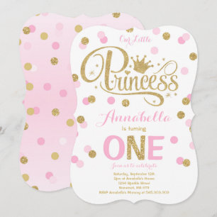 Princess 1st Birthday Invitation Pink Gold Invite