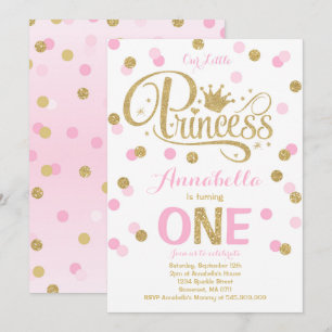 Princess 1st Birthday Invitation Pink Gold Invite