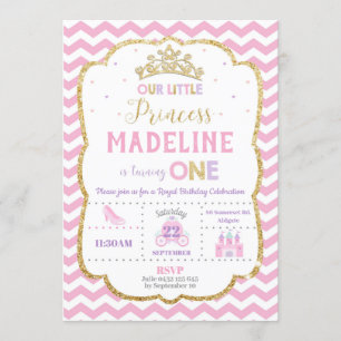 Princess 1st Birthday Invitations Pink and Gold