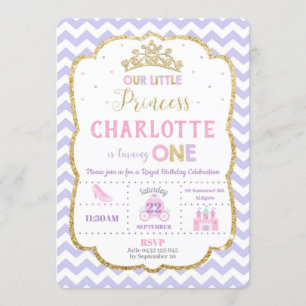 Princess 1st Birthday Invitations Purple and Gold
