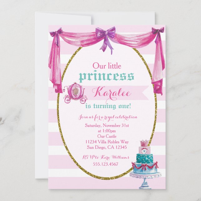 Princess 1st Birthday Party Invitation (Front)