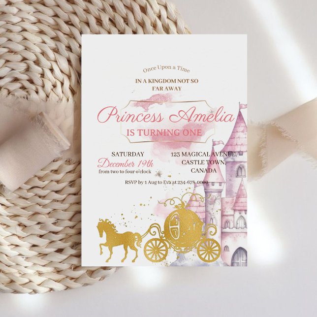  Princess 1st Birthday Party Pink & Gold Invitation (Creator Uploaded)