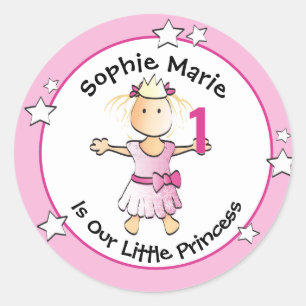 Princess 1st Birthday Sweet PInk Cute Cartoon Classic Round Sticker