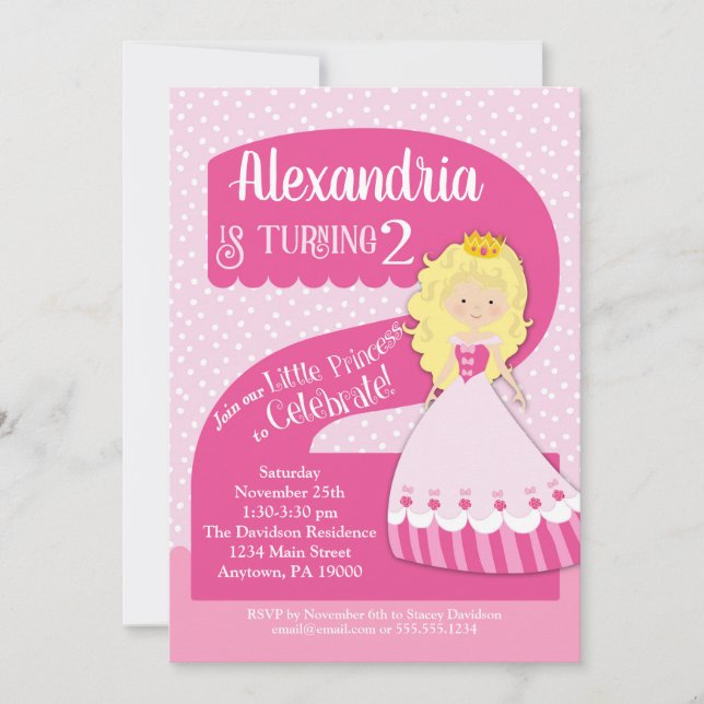 Princess 2nd Birthday Invitation Blonde Girl (Front)