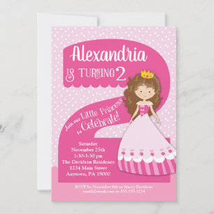 Princess 2nd Birthday Invitation Brunette Girl
