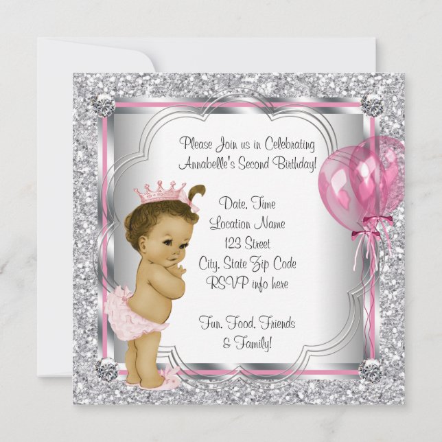 Princess 2nd Birthday Party Invitation (Back)