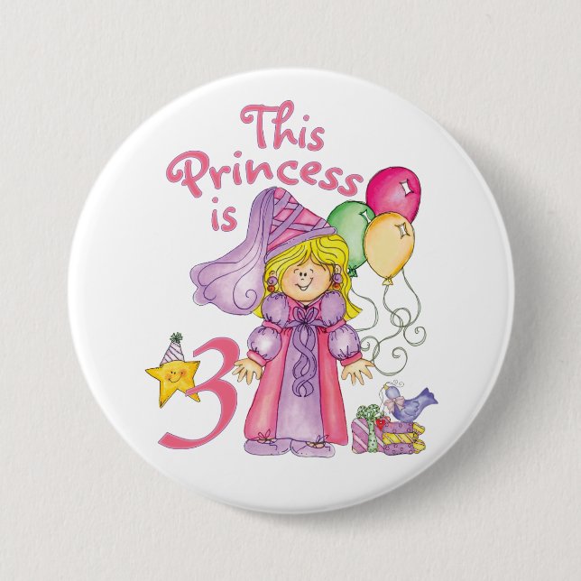 Princess 3rd Birthday Button (Front)