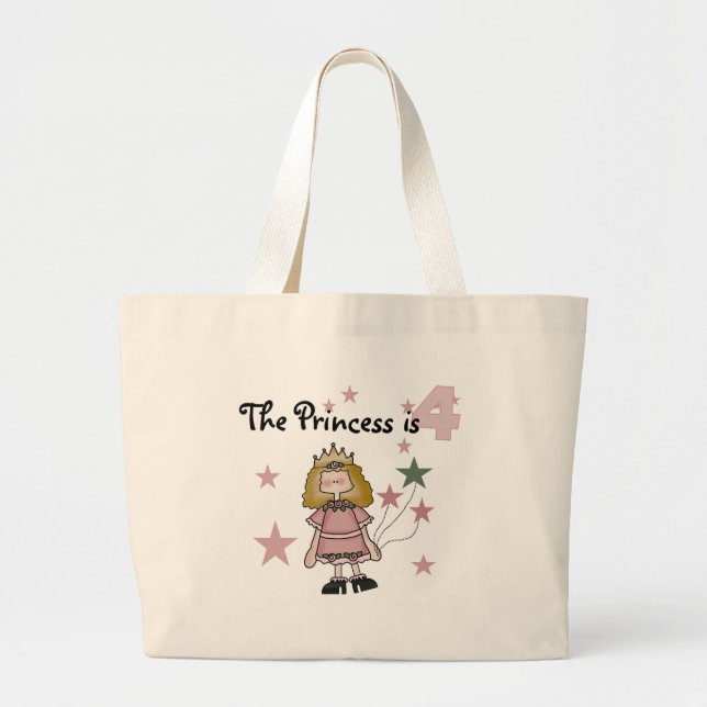 Princess 4th Birthday Tshirts and Gifts Large Tote Bag (Front)