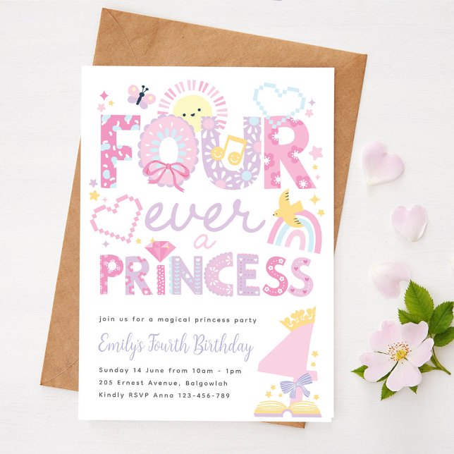 Princess 4th Party, Four Ever a Princess Birthday  Invitation (Creator Uploaded)