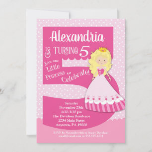 Princess 5th Birthday Invitation Blonde Girl