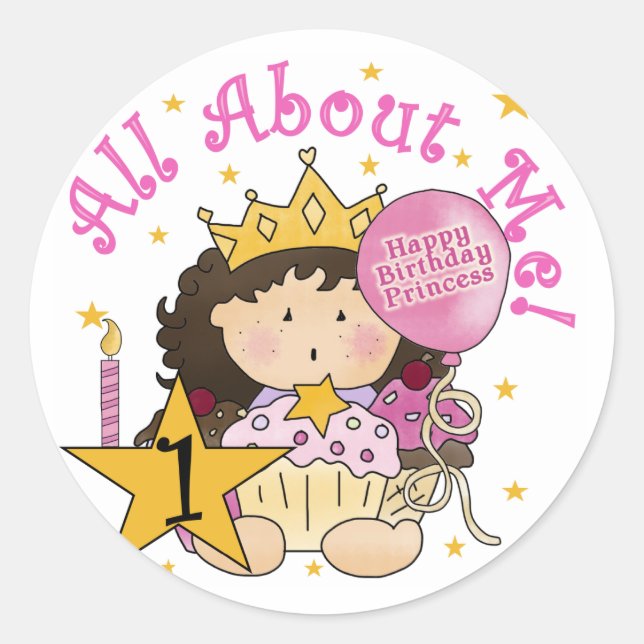 Princess All About Me 1st Birthday Tshirts Classic Round Sticker (Front)
