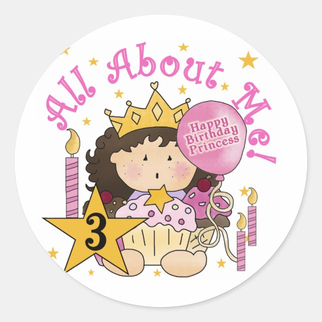 Princess All About Me 3rd Birthday Tshirts Classic Round Sticker (Front)