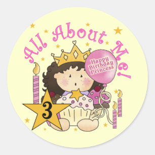Princess All About Me 3rd Birthday Tshirts Classic Round Sticker