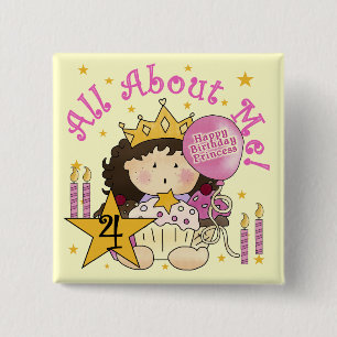 Princess All About Me 4th Birthday Tshirts 15 Cm Square Badge