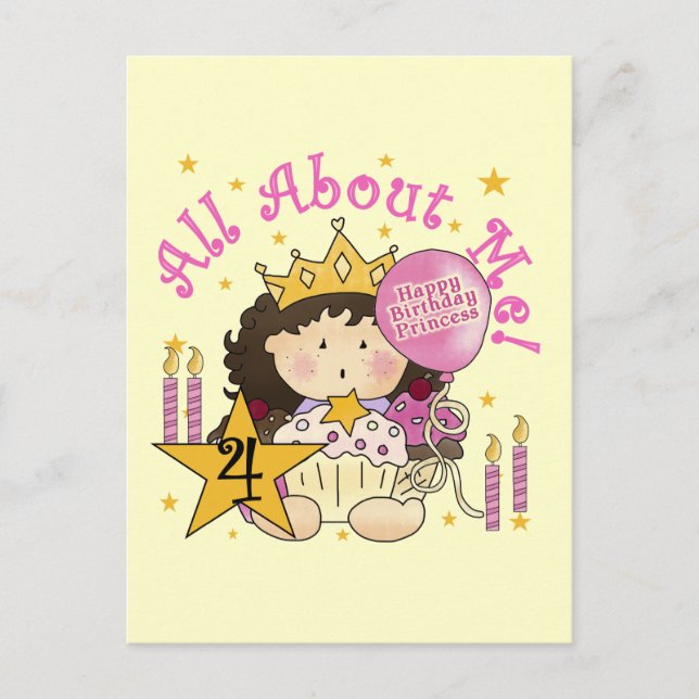 Princess All About Me 4th Birthday Tshirts Postcard (Front)