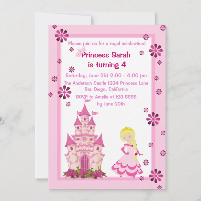 Princess and Castle Birthday Party Invitation (Front)